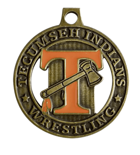 Custom Wrestling Medal, Tecumseh Indians Wrestling Spin Cast Medal