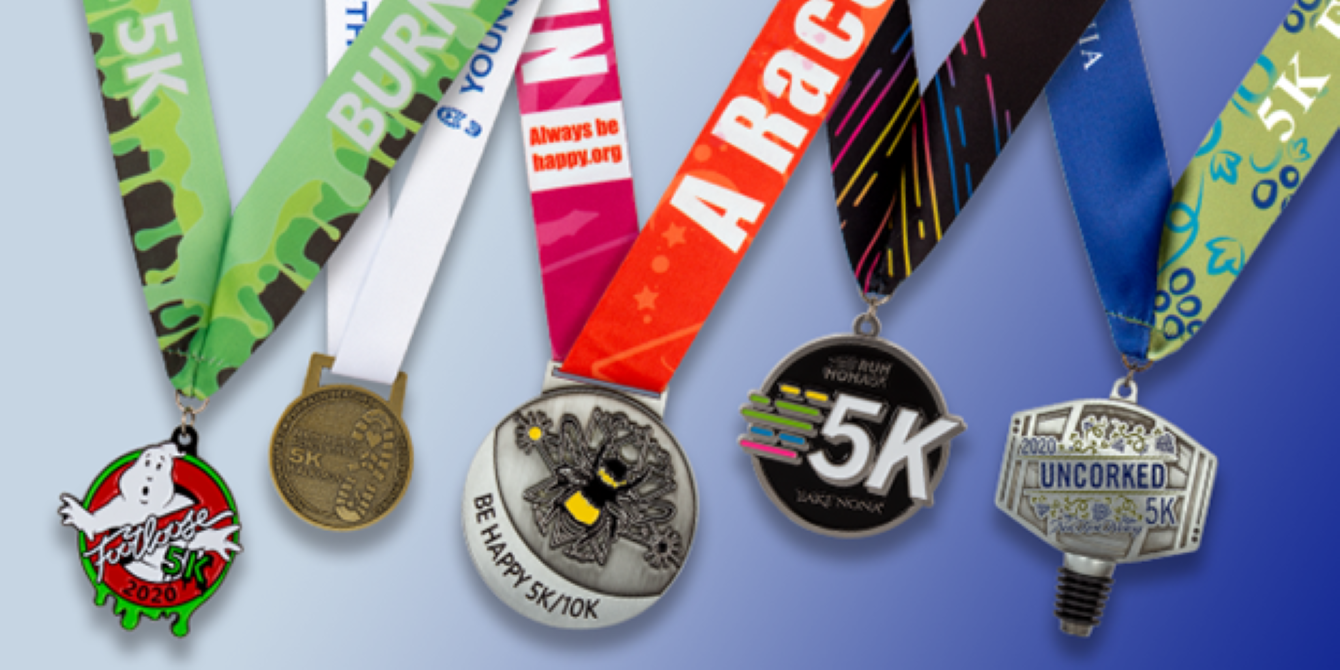 custom running medals with custom neck ribbons