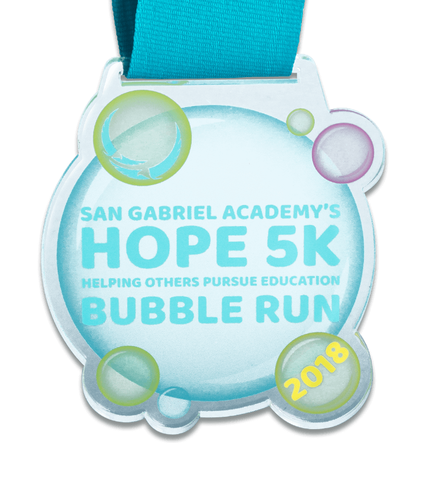 Hope 5K Bubble Run acrylic medal