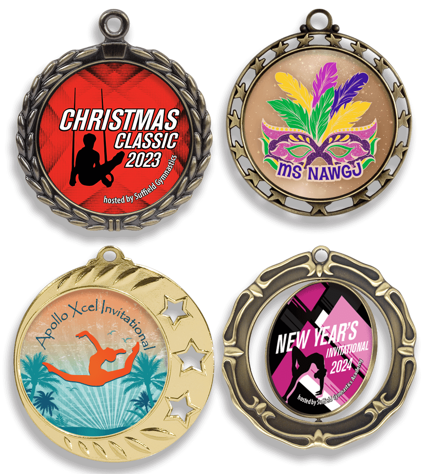 Group image of academic custom medal, soccer custom medal, running custom medal, wrestling custom die cast medals