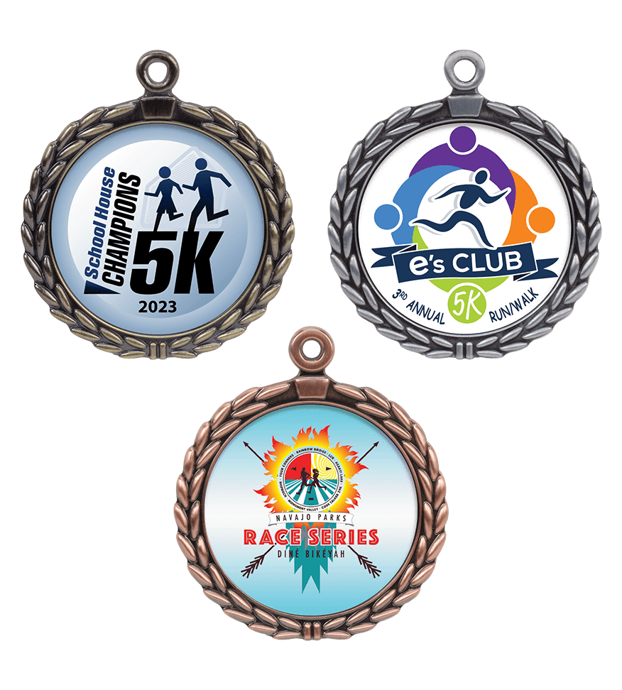 Group image of academic custom medal, soccer custom medal, running custom medal, wrestling custom die cast medals