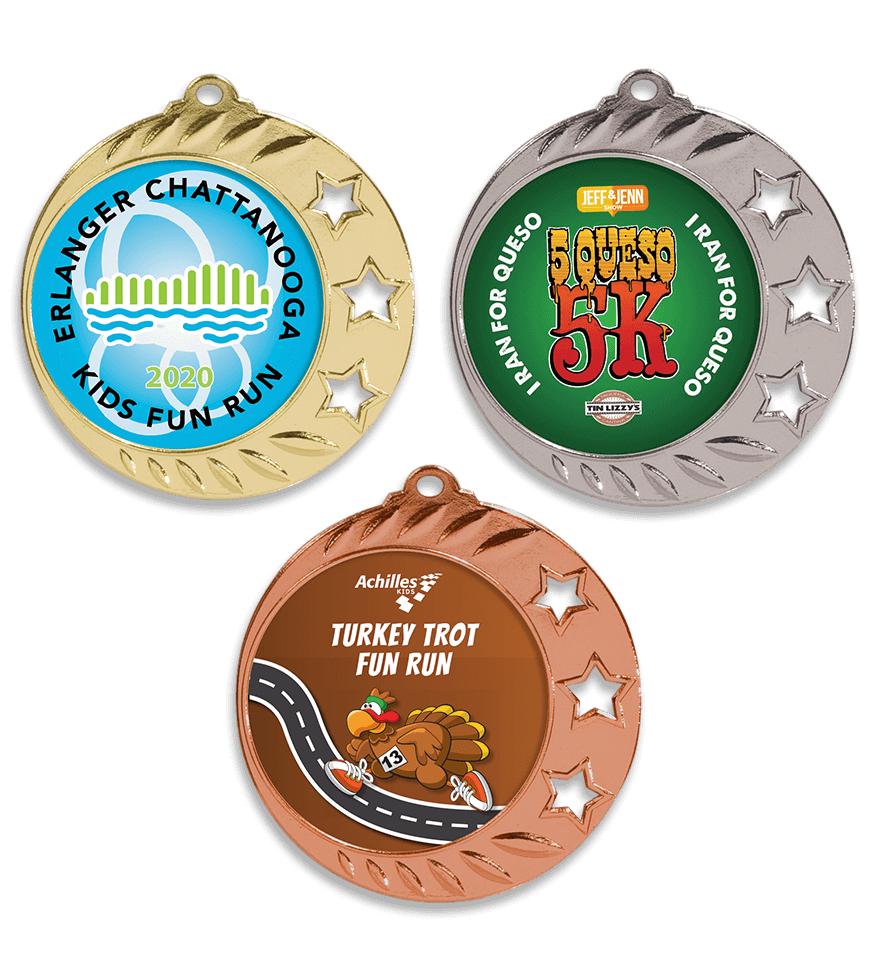 Group image of academic custom medal, soccer custom medal, running custom medal, wrestling custom die cast medals