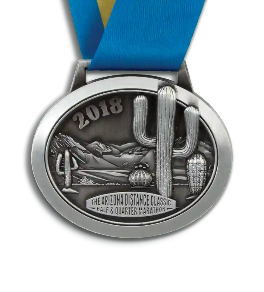 Custom running medal, half marathon medal, quarter marathon medal, custom finisher medal, arizona distance classic, trail runs, road race medal, custom die cast running medal