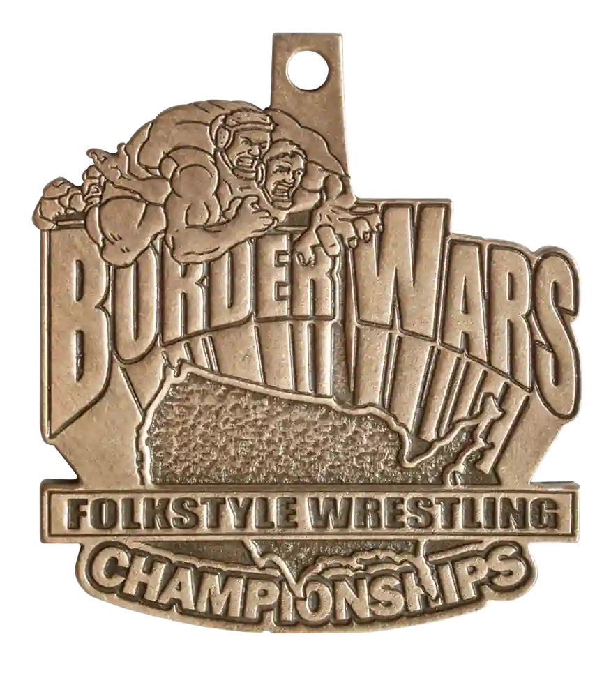 Custom wrestling medal, border wars folkstyle wrestling championship, custom medals for wrestling tournament, custom die cast wrestling medals