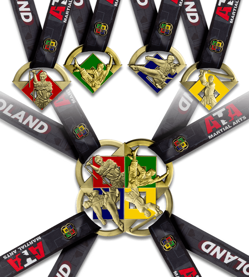 Custom martial arts medal, ATA Martial Arts tournament medals, multi piece medal, die cast martial arts medal