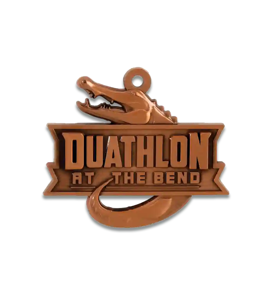 Custom medal, custom shaped medal, rowing medal, athlon medal, running medal, duathlon at the bend, custom die cast duathlon medal