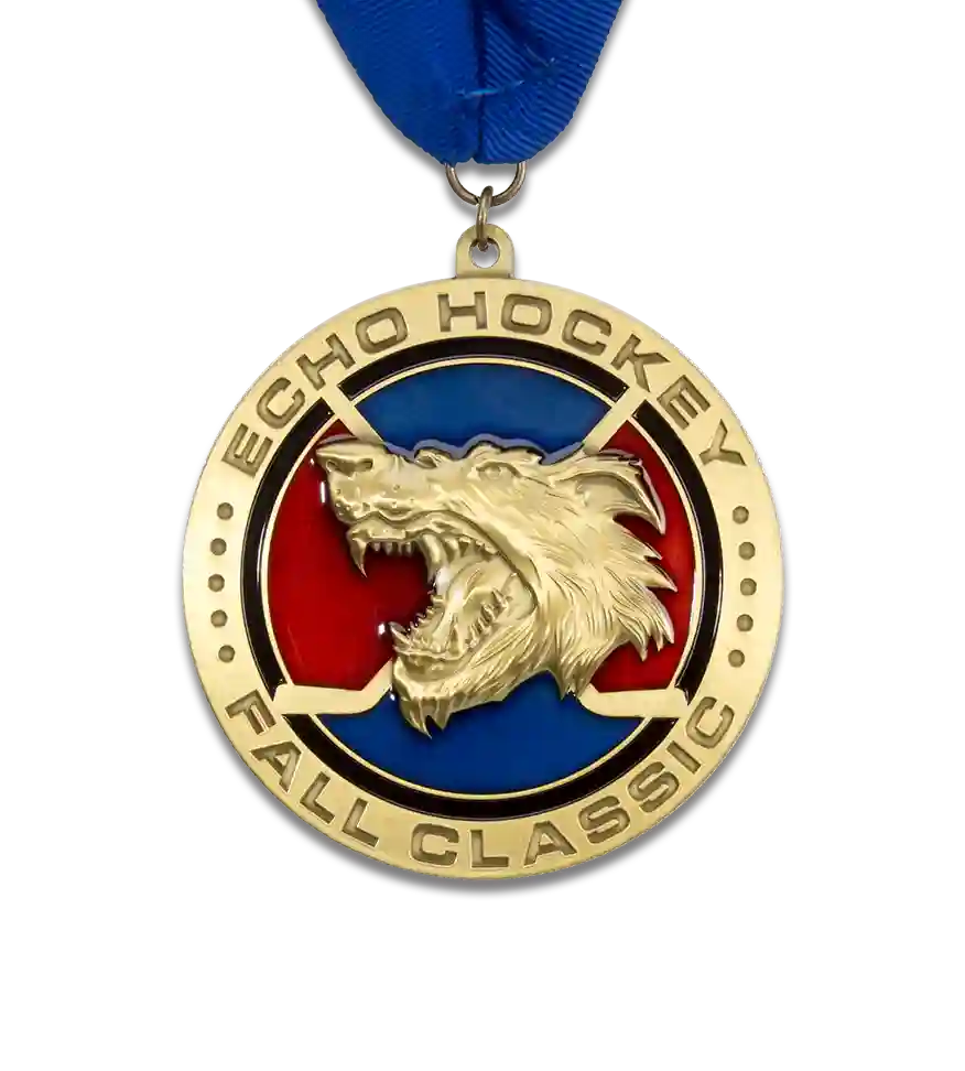 Custom hockey medal, ECHO Fall Classic Hockey medals, East Coast Hockey Organization tournament medals, custom die cast hockey medal