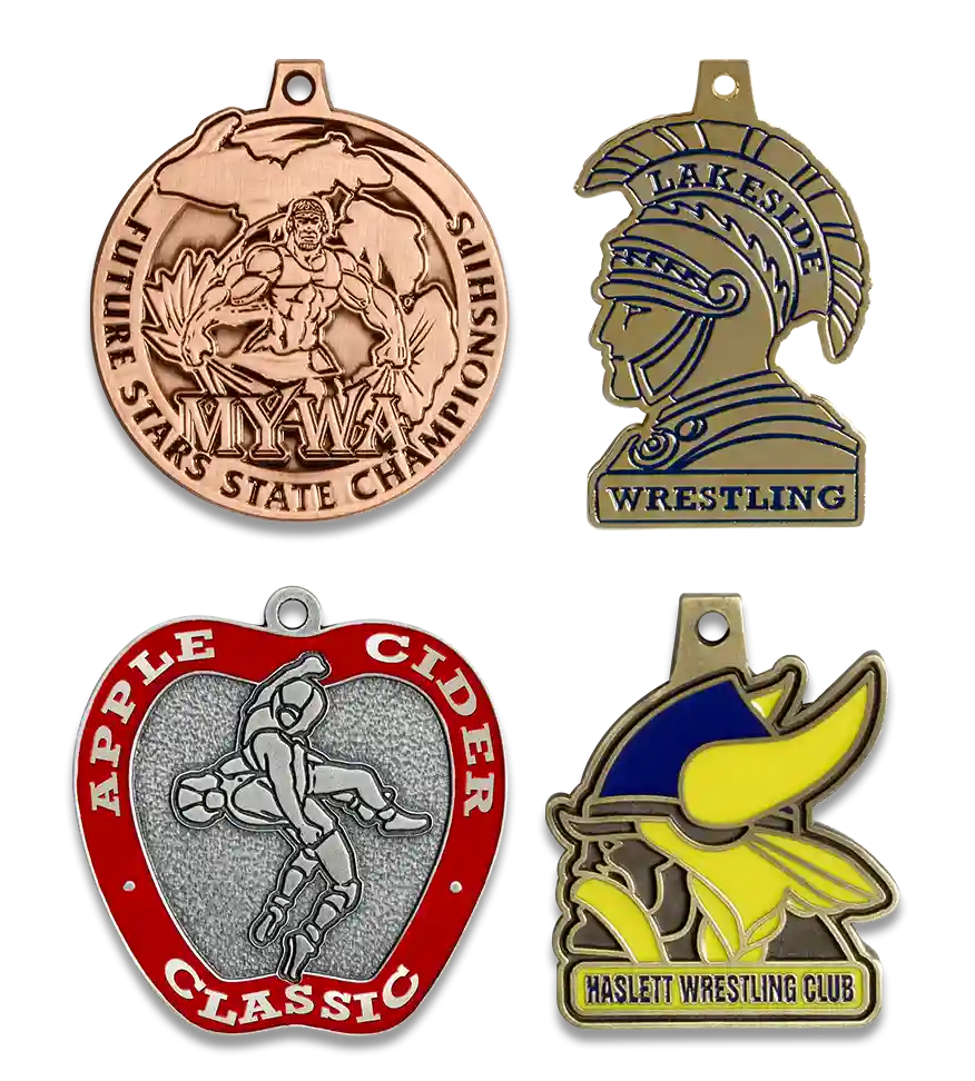 Custom wrestling medals, wrestling medals with color, custom die cast wrestling medal