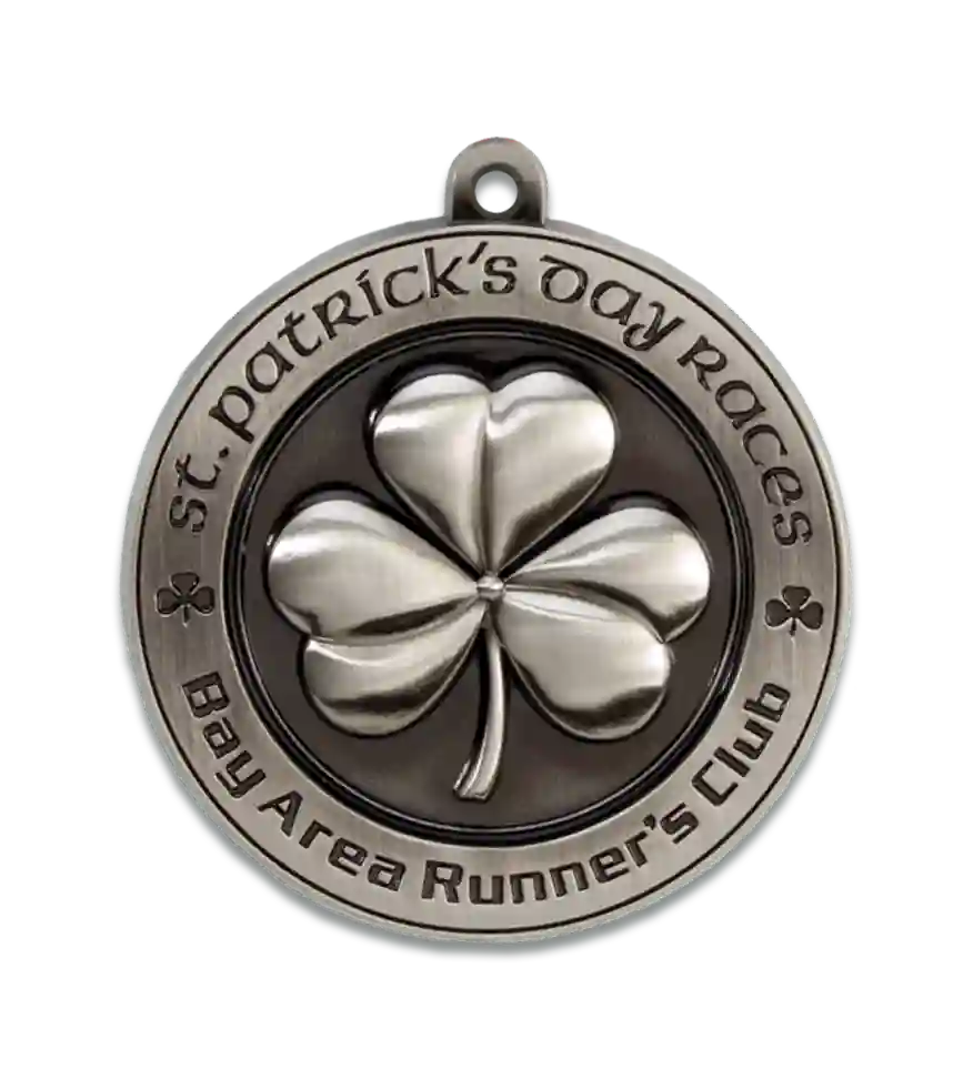 Custom running medal, custom die cast medal, st. patrick's day races, bay area runner's club, st. patrick's day run, die cast running medal