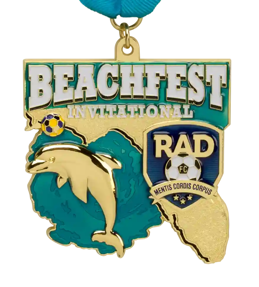 Custom soccer medal, beachfest invitational, beach soccer tournament, RAD FC soccer, custom die cast soccer medal