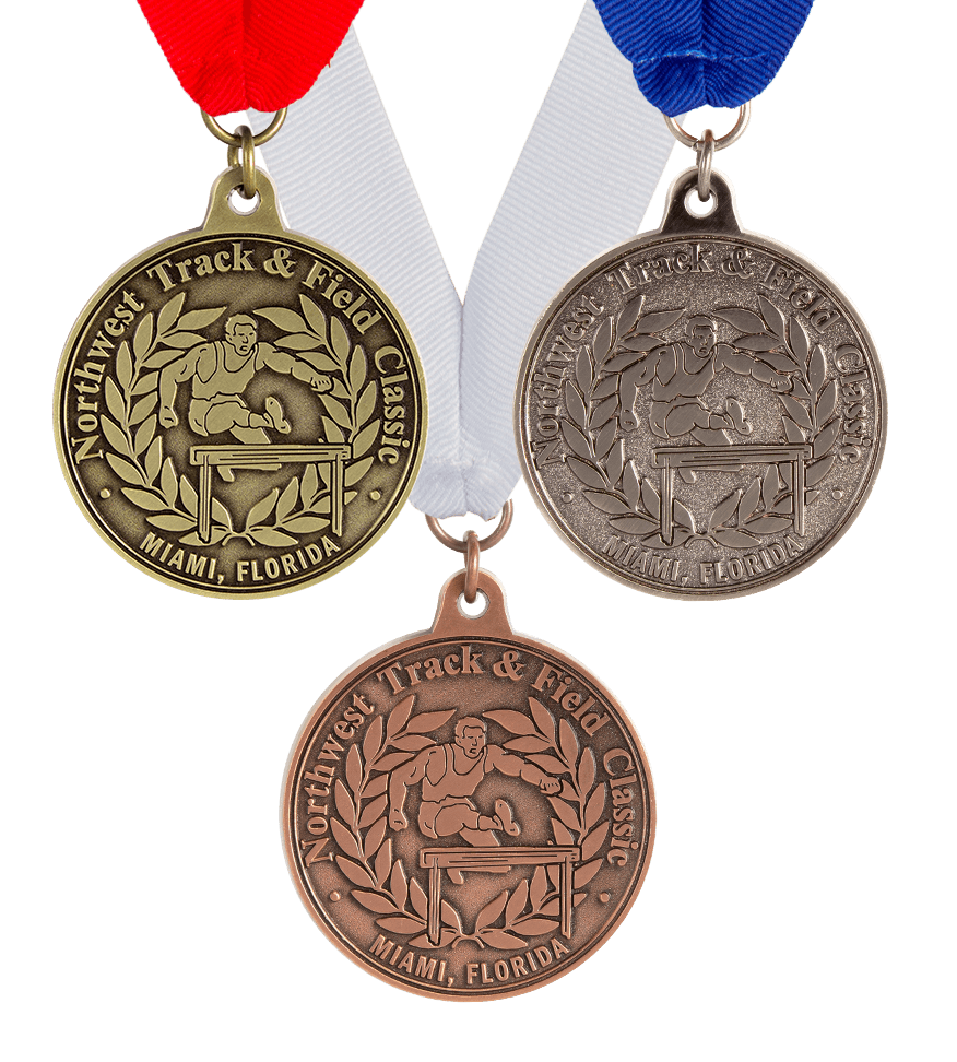 Group image of custom track & field medals, Group image of track and custom cross country medals, Russellville High School Track Invitational medals, cass city XC invitational medal, custom cross country medals, track and field invitational custom medals