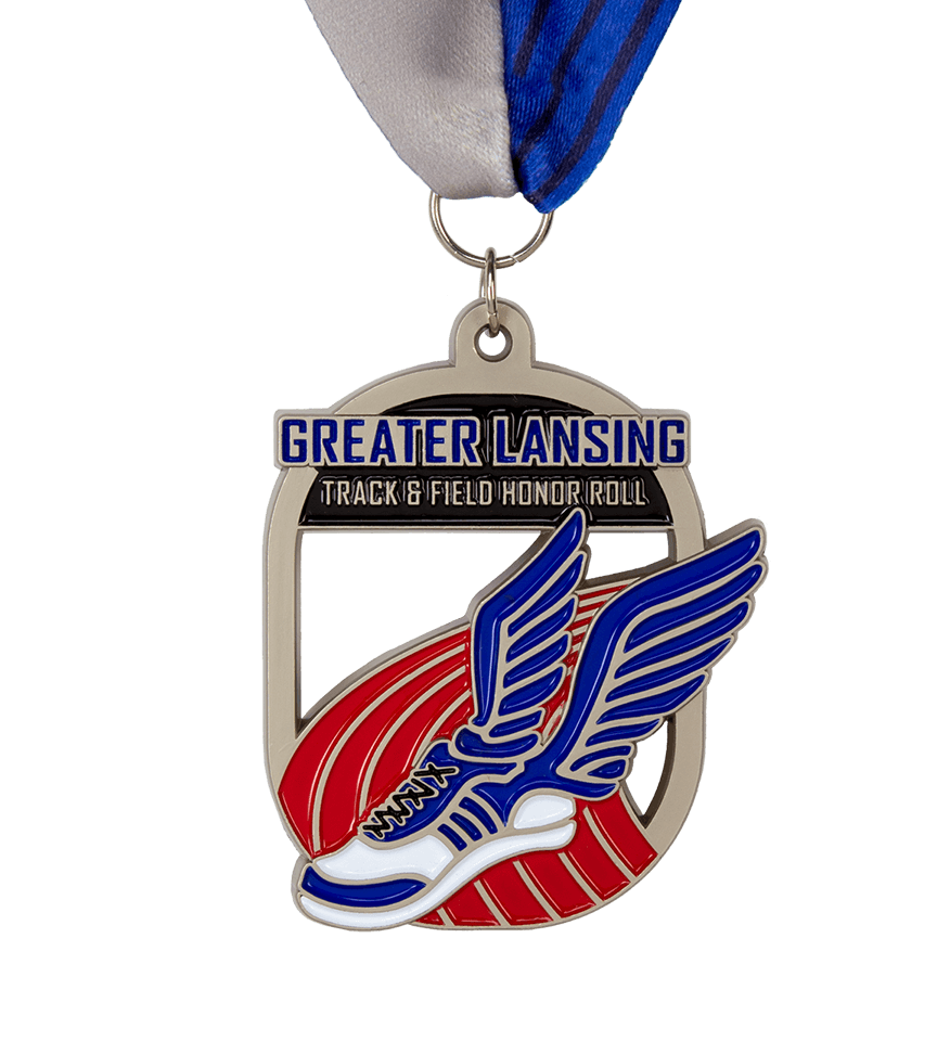 Group image of custom track & field medals, Group image of track and custom cross country medals, Russellville High School Track Invitational medals, cass city XC invitational medal, custom cross country medals, track and field invitational custom medals