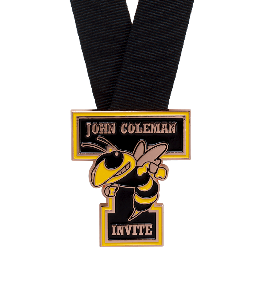 Group image of custom track & field medals, Group image of track and custom cross country medals, Russellville High School Track Invitational medals, cass city XC invitational medal, custom cross country medals, track and field invitational custom medals