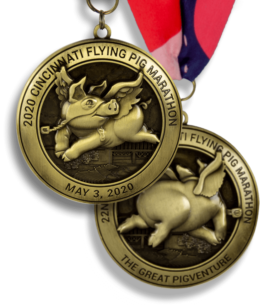 Custom running medal, custom finisher medal, marathon medal, road race medal, flying pig marathon, custom die cast running medal