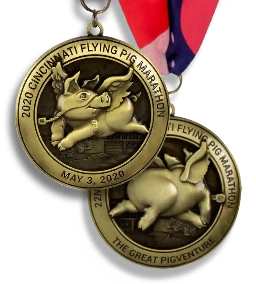 Custom running medal, custom finisher medal, marathon medal, road race medal, flying pig marathon, custom die cast running medal