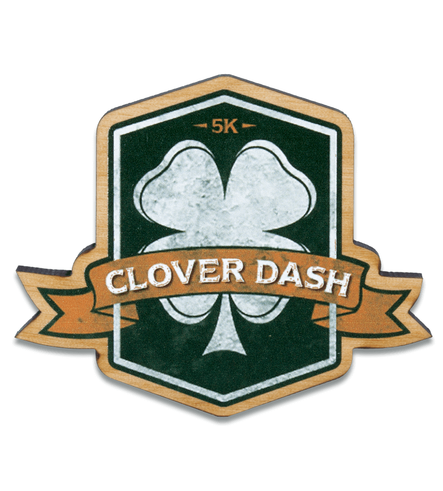 Clover Dash 5k wooden medal