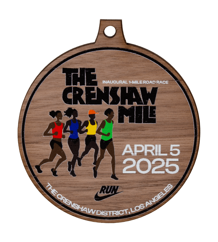 Custom running wood medal the crenshaw mile
