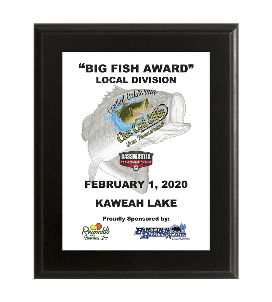 Big Fish Award Full Color Plaque, Bass Tournament Plaque, Fishing Plaque