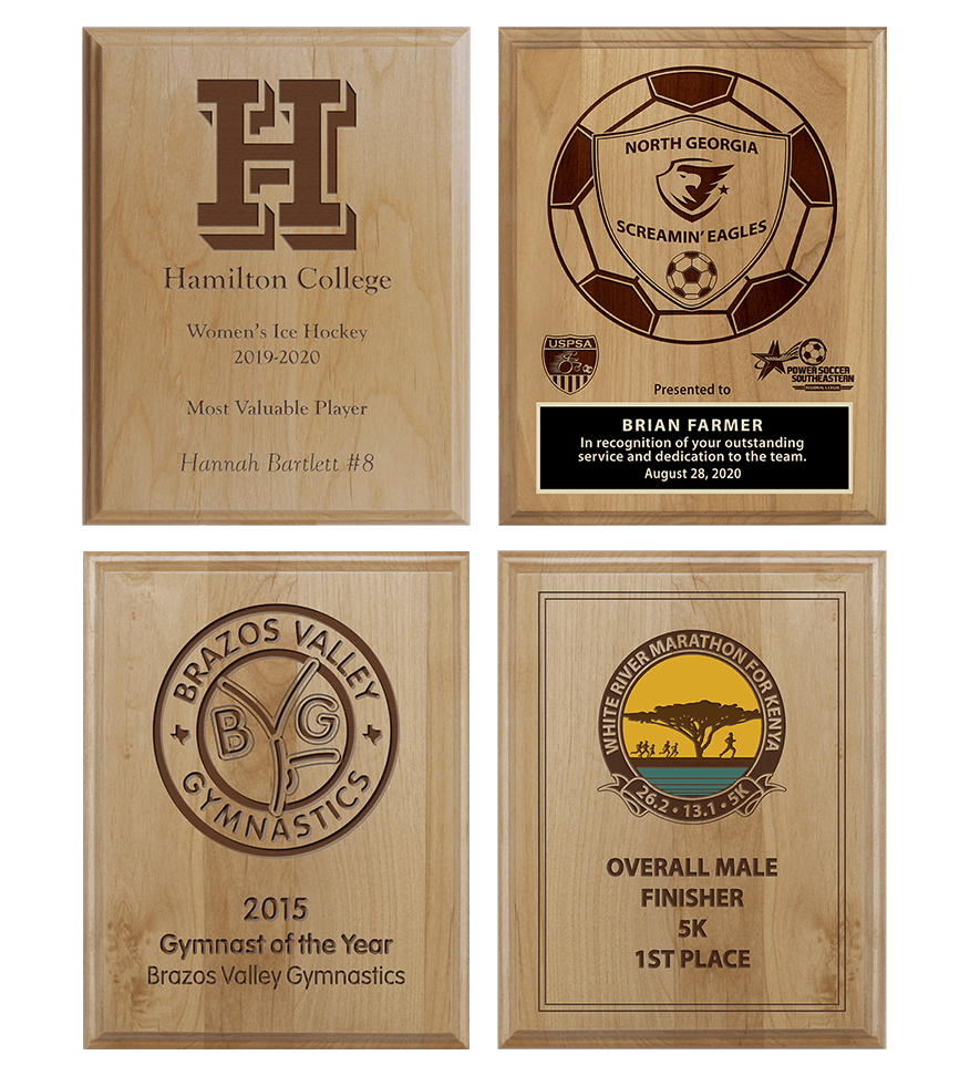 Award Plaque - Alder with Walnut Trim  Engraved Wood Plaque Award - 8 x  10 or 9x 12 Decade Awards GAP810912