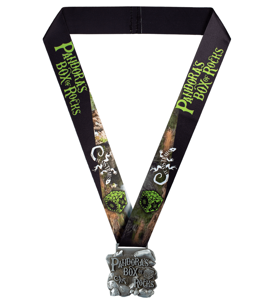 Pandora's Box Tejas Trails Running sublimated medal ribbon