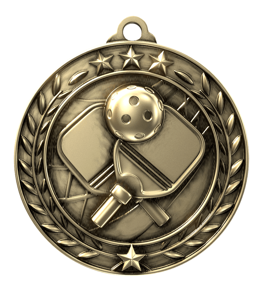 stock wreath medal for pickleball with gold finish