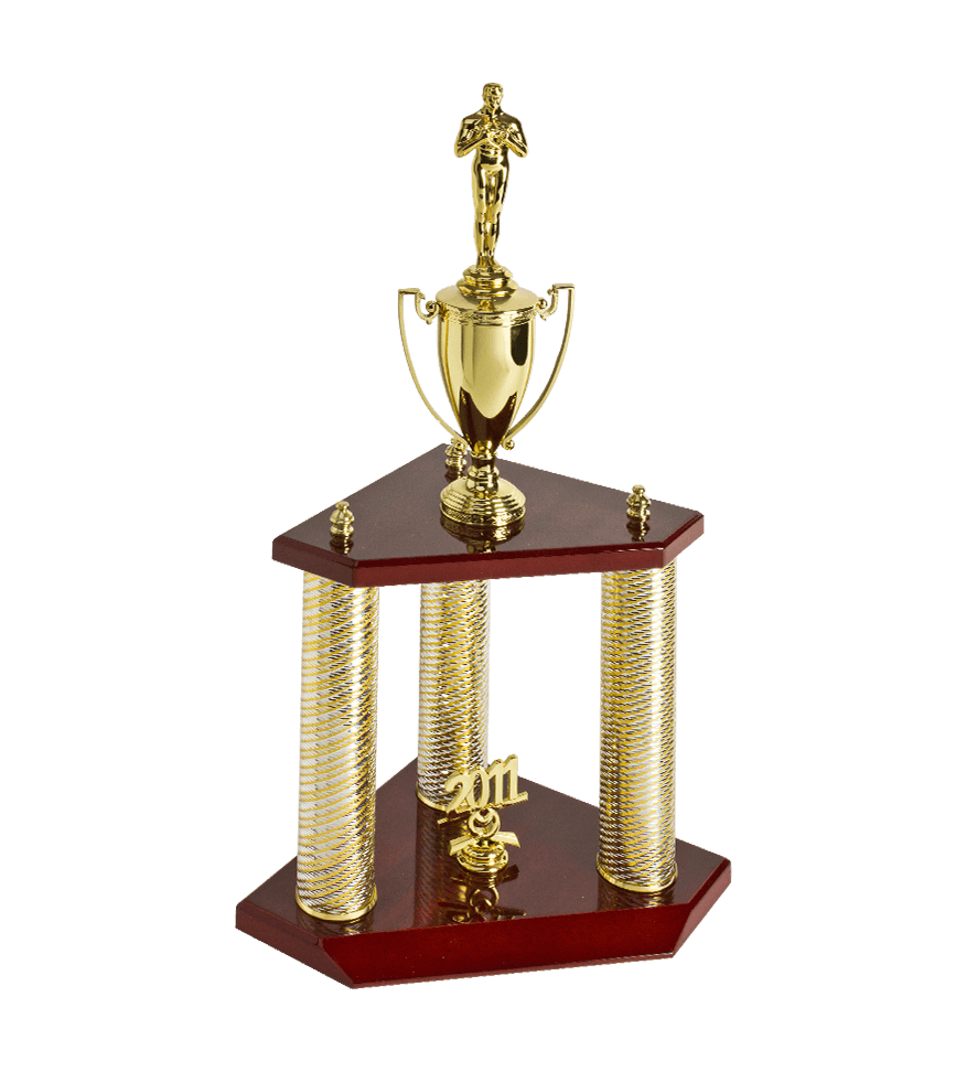 FOOTBALL trophy award gold column  weighted  black base 