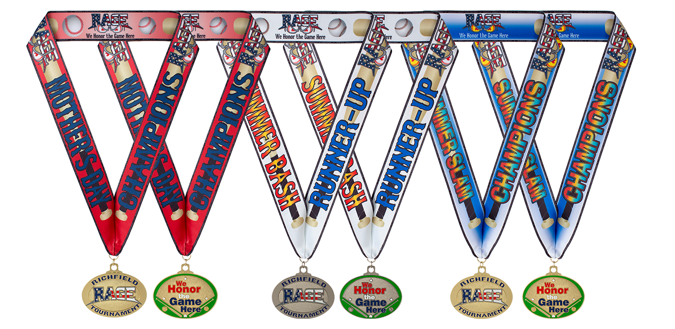 baseball medals with custom neck ribbons